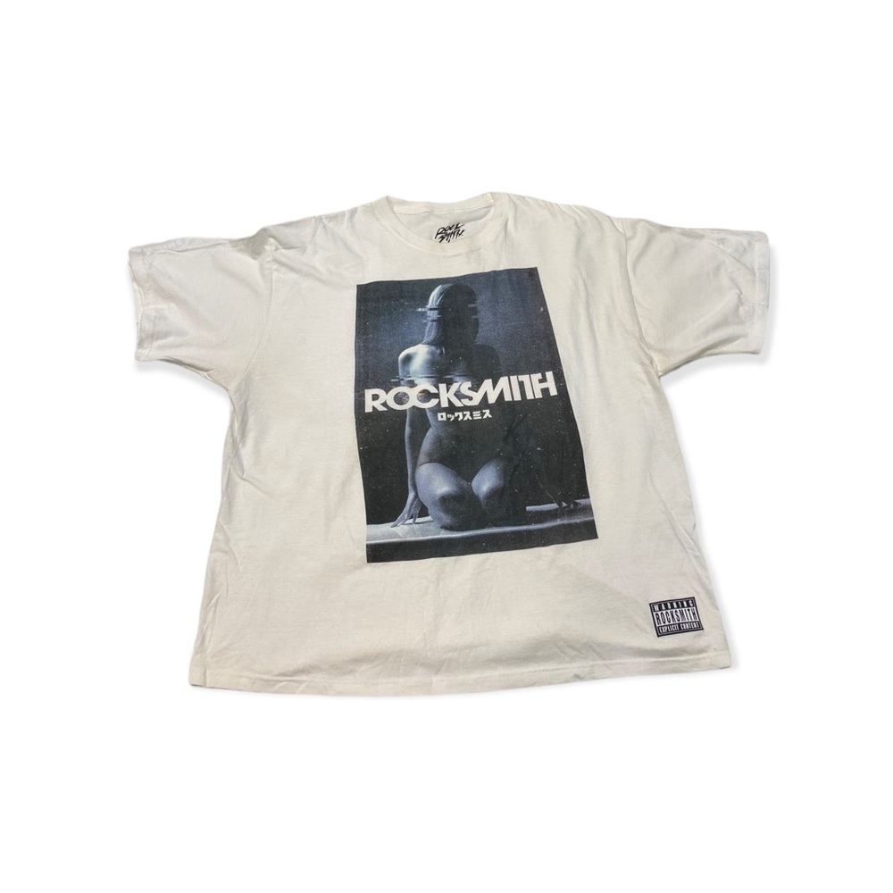 Rocksmith Girl Model Graphics White T Shifrt Explicit Content Advisory 3X